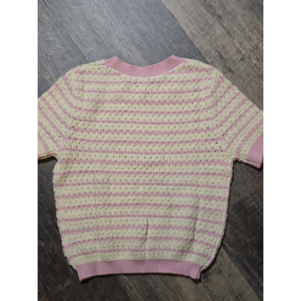 URBAN REVIVO Womens XS Striped Knit Top Pink White 100% Cotton Crochet NWT - Picture 4 of 7